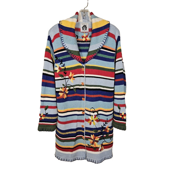 Storybook Knits VTG Cardigan Sweater Floral Beaded Embroidered Handmade Size L - Picture 1 of 14